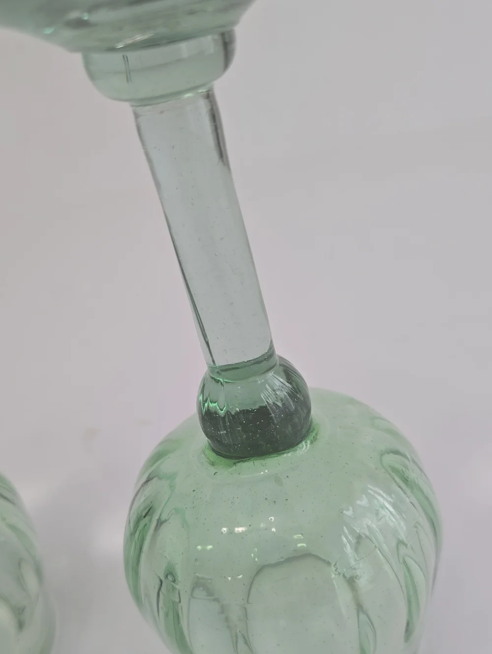 Vintage Set Of 2 Handblown Mexican Green Wine Glasses Recycled Art Glass Bubbles